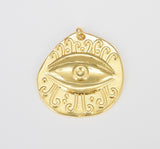 Large Gold Evil Eye Charm, Gold Evil Eye Round Circle Charm Medallion Coin Religious Protection, Evil Eye Bracelet Necklace,35x34mm CP1622