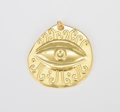 Large Gold Evil Eye Charm, Gold Evil Eye Round Circle Charm Medallion Coin Religious Protection, Evil Eye Bracelet Necklace,35x34mm CP1622