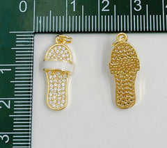 18K Gold Filled Sandal Charm, CZ Micro Pave Enamel Slipper Pendant, Summer Slipper Pendant for Necklace Bracelet Earrings Making, CP1623