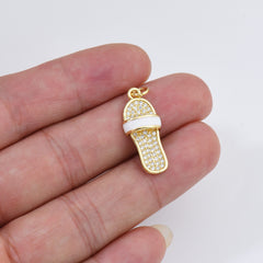 18K Gold Filled Sandal Charm, CZ Micro Pave Enamel Slipper Pendant, Summer Slipper Pendant for Necklace Bracelet Earrings Making, CP1623