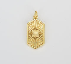 Gold Hexagon Pendant Gold Filled Sunburst Charm Necklace Boho Chic Gold Geometric Necklace Vintage Style Gold Medallion Charm, CP1626