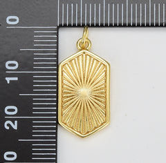 Gold Hexagon Pendant Gold Filled Sunburst Charm Necklace Boho Chic Gold Geometric Necklace Vintage Style Gold Medallion Charm, CP1626