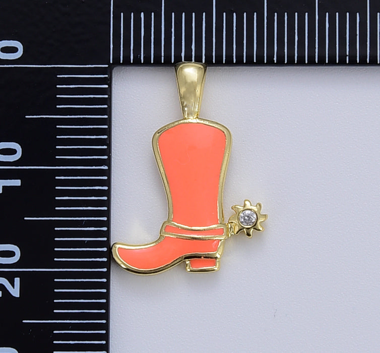 Enamel Color Cowboy Boot Charm, Gold Cowboy Boots Charm for Necklace or Bracelet, Cowgirl Charm, Rodeo Cowgirl Jewelry, 20x15mm, CP1629