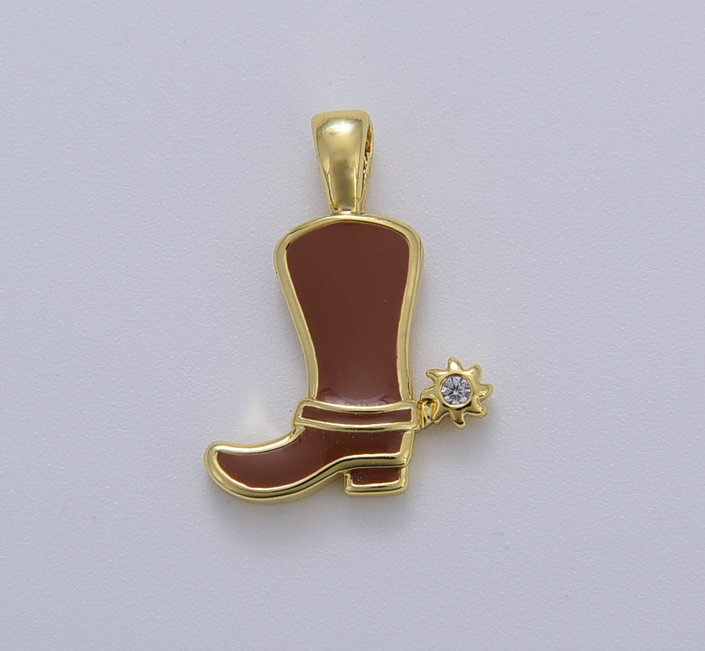 Enamel Color Cowboy Boot Charm, Gold Cowboy Boots Charm for Necklace or Bracelet, Cowgirl Charm, Rodeo Cowgirl Jewelry, 20x15mm, CP1629