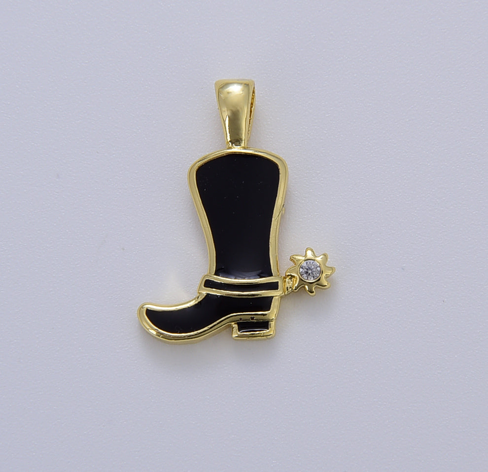 Enamel Color Cowboy Boot Charm, Gold Cowboy Boots Charm for Necklace or Bracelet, Cowgirl Charm, Rodeo Cowgirl Jewelry, 20x15mm, CP1629