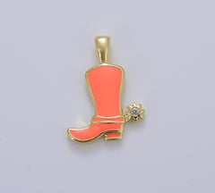 Enamel Color Cowboy Boot Charm, Gold Cowboy Boots Charm for Necklace or Bracelet, Cowgirl Charm, Rodeo Cowgirl Jewelry, 20x15mm, CP1629