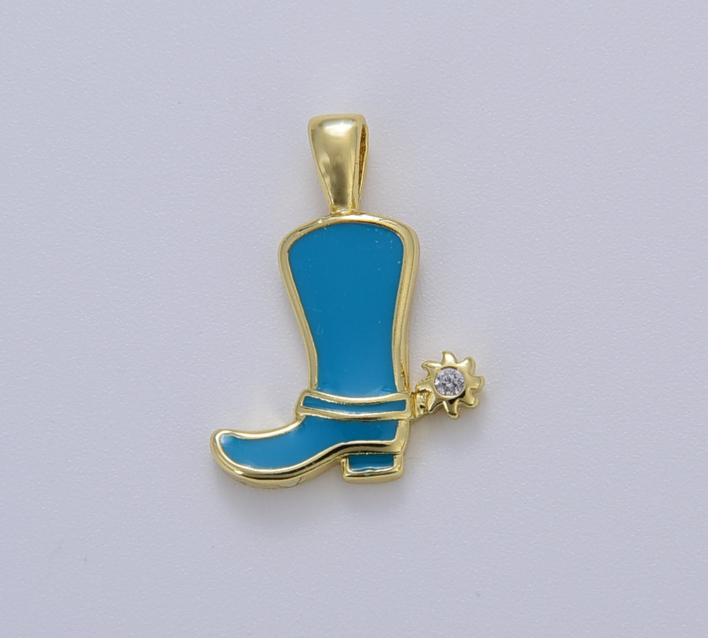 Enamel Color Cowboy Boot Charm, Gold Cowboy Boots Charm for Necklace or Bracelet, Cowgirl Charm, Rodeo Cowgirl Jewelry, 20x15mm, CP1629