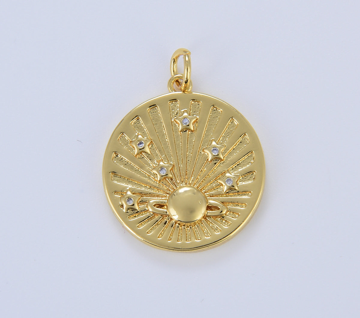 Dainty Saturn Medallion Charm, Gold Planet & Stars Pendant, Space Galaxy Pendant for Necklace Bracelet Jewelry Making Supply, 24mm, CP1630