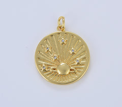 Dainty Saturn Medallion Charm, Gold Planet & Stars Pendant, Space Galaxy Pendant for Necklace Bracelet Jewelry Making Supply, 24mm, CP1630