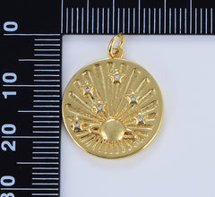 Dainty Saturn Medallion Charm, Gold Planet & Stars Pendant, Space Galaxy Pendant for Necklace Bracelet Jewelry Making Supply, 24mm, CP1630