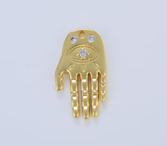 Dainty Gold Hamsa Hand Charm, Gold Evil Eye Charm, Amulet Protection Religion Gift, Cubic Zirconia Necklace Pendant Charm, 24x14mm, CP1632