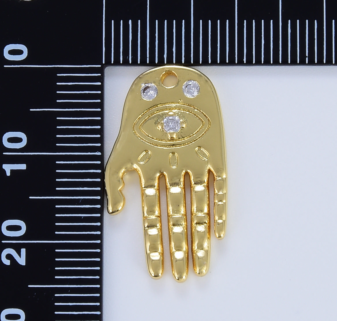 Dainty Gold Hamsa Hand Charm, Gold Evil Eye Charm, Amulet Protection Religion Gift, Cubic Zirconia Necklace Pendant Charm, 24x14mm, CP1632