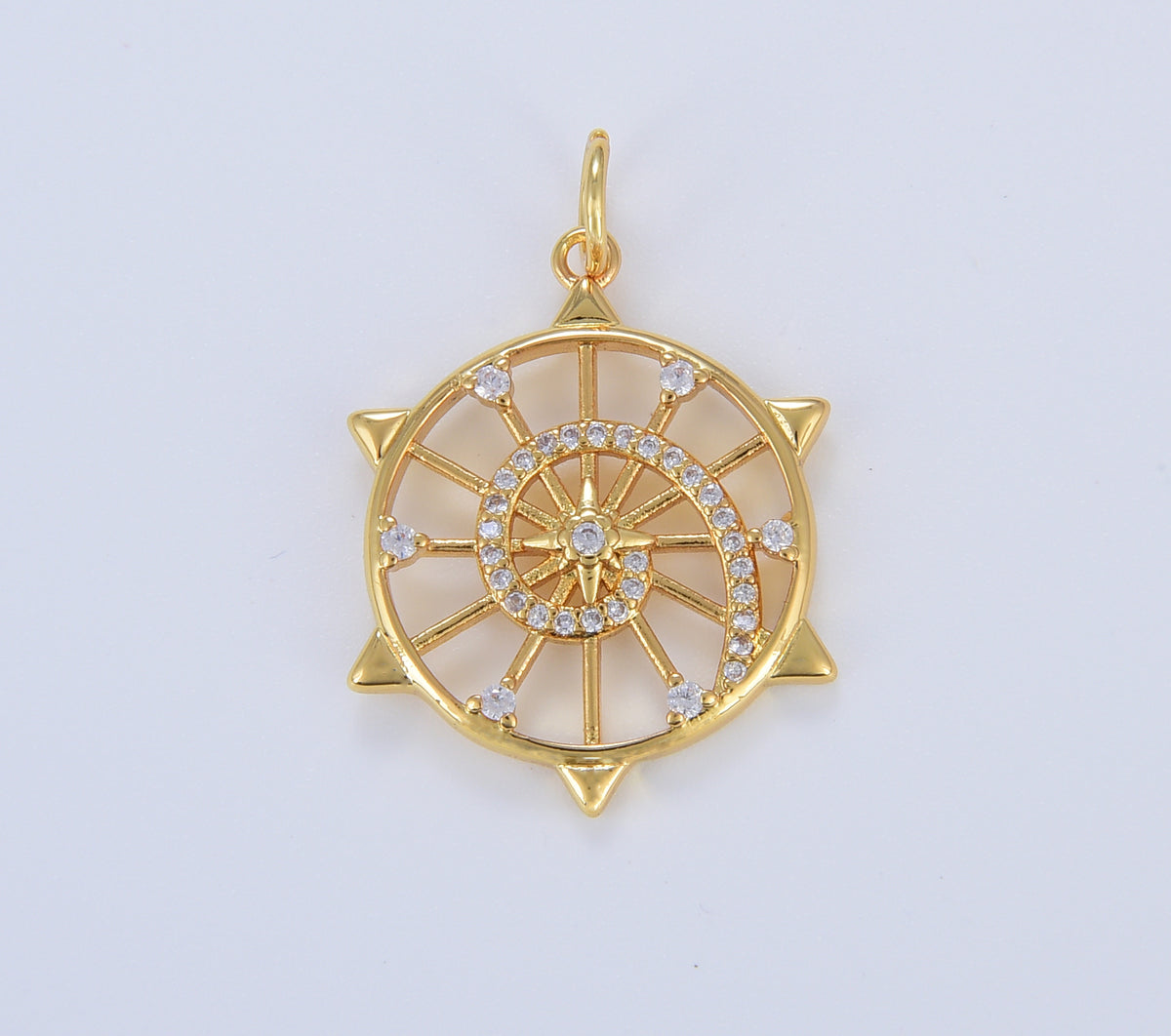 Dainty Starburst Charm, Micro Pave CZ North Star Burst Charm, Gold Celestial Charm for Necklace Bracelet Supply, 28x20mm, CP1633