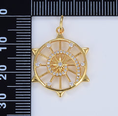 Dainty Starburst Charm, Micro Pave CZ North Star Burst Charm, Gold Celestial Charm for Necklace Bracelet Supply, 28x20mm, CP1633