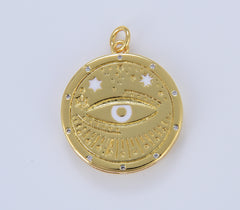 Dainty White Enamel Evil Eye Charm, White Eye Of Ra Necklace Pendant Amulet Protection Jewelry Layered Necklace, 25x20mm, CP1635