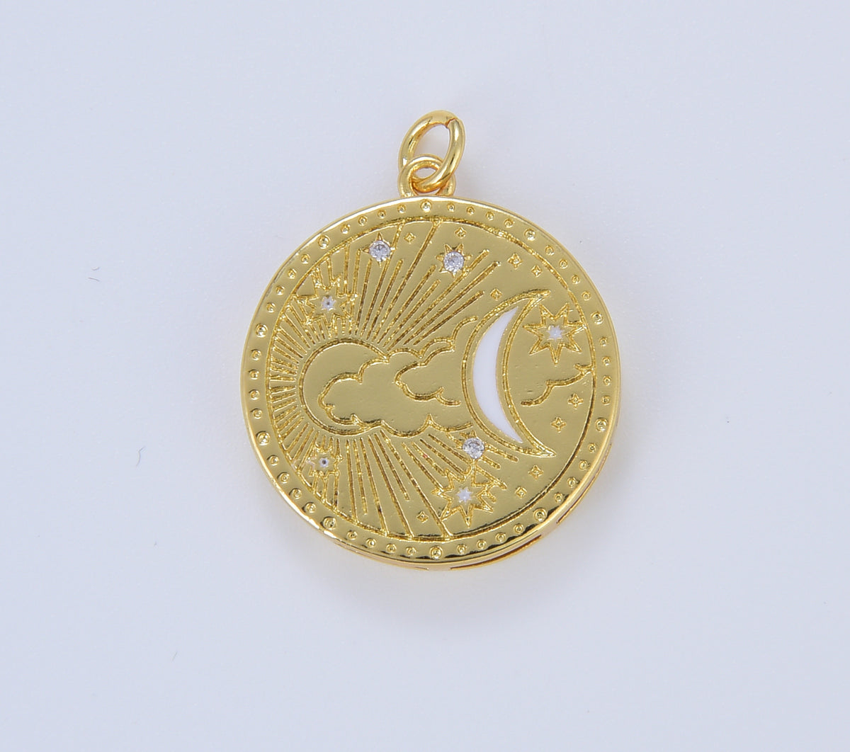 Enamel Celestial Charm, Gold Round Coin Disc Sun Moon and Star Pendant, Celestial Medallion Charm for Necklace Bracelet Component, CP1636