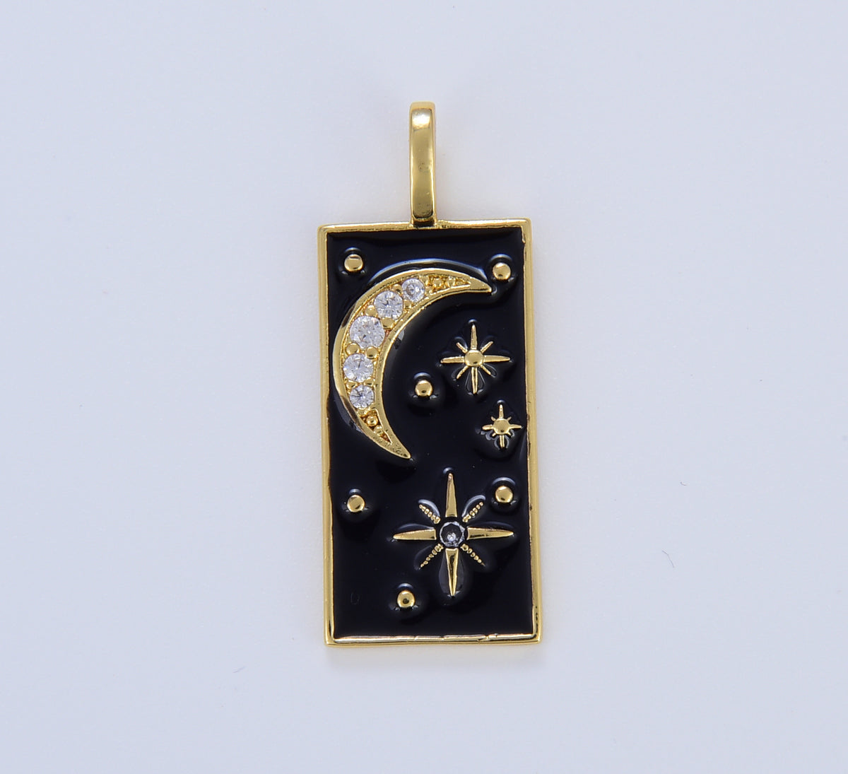 Black Enamel Celestial Tag Charm, Dainty Gold Crescent Moon and Star Pendant for Necklace Bracelet Findings for Jewelry Making, CP1637