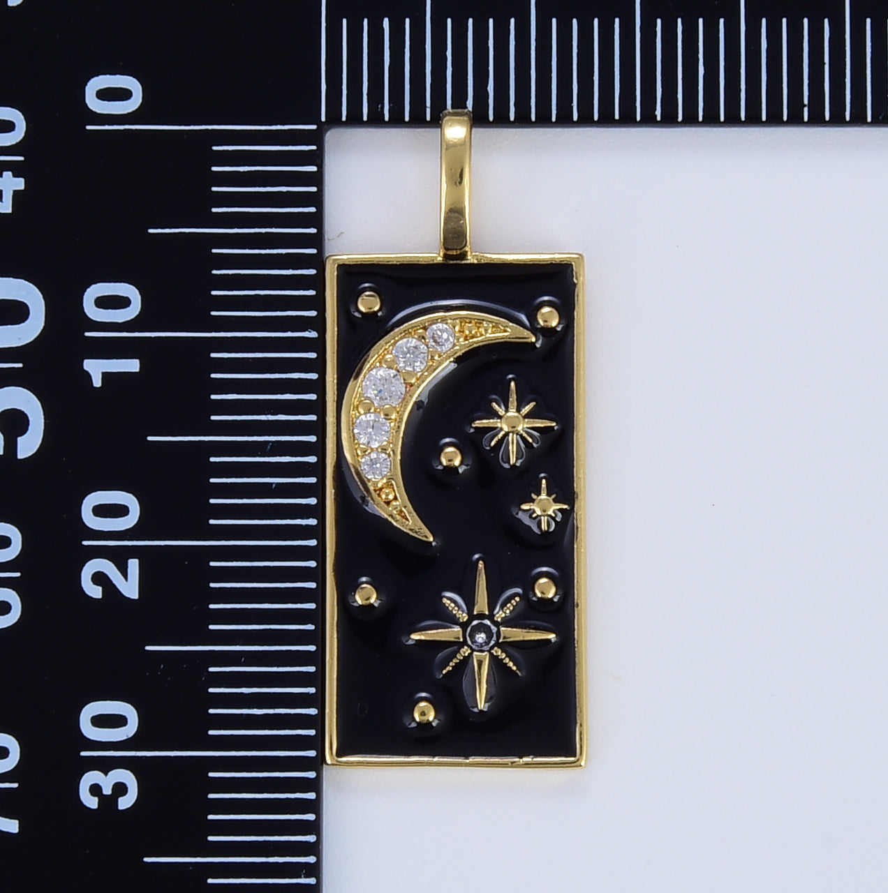 Black Enamel Celestial Tag Charm, Dainty Gold Crescent Moon and Star Pendant for Necklace Bracelet Findings for Jewelry Making, CP1637