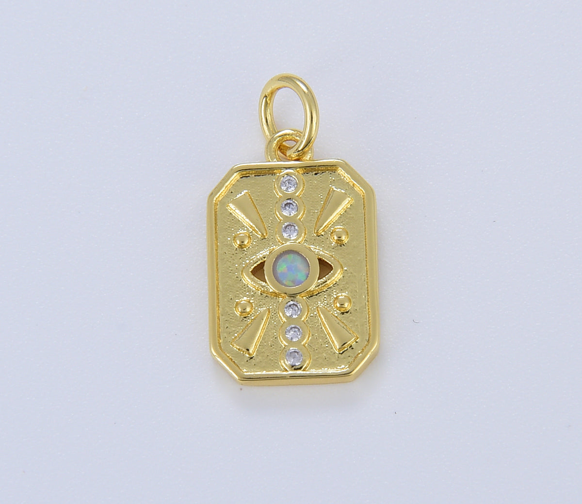 Blue Opal Evil Eye Charm Tag Pendant, Dainty Gold Eye Charm for Bracelet Necklace Pendant Earring Findings for Jewelry Making, CP1638