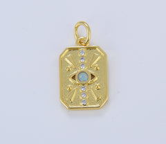 Blue Opal Evil Eye Charm Tag Pendant, Dainty Gold Eye Charm for Bracelet Necklace Pendant Earring Findings for Jewelry Making, CP1638