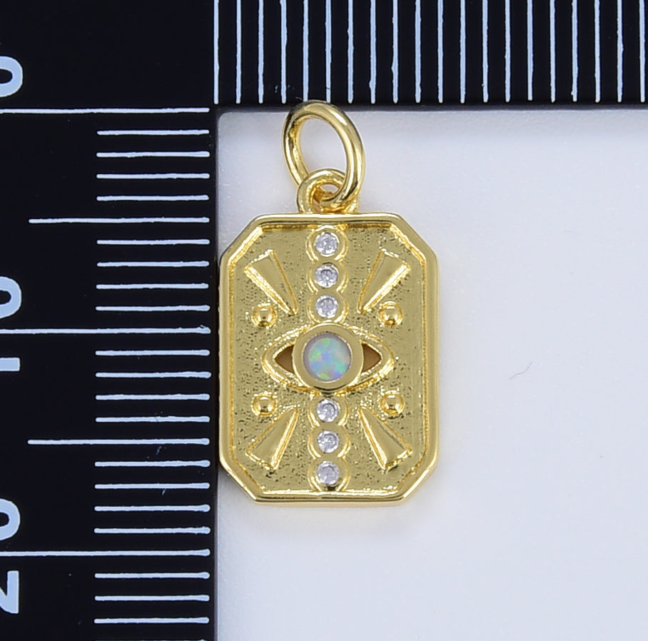 Blue Opal Evil Eye Charm Tag Pendant, Dainty Gold Eye Charm for Bracelet Necklace Pendant Earring Findings for Jewelry Making, CP1638