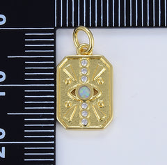 Blue Opal Evil Eye Charm Tag Pendant, Dainty Gold Eye Charm for Bracelet Necklace Pendant Earring Findings for Jewelry Making, CP1638