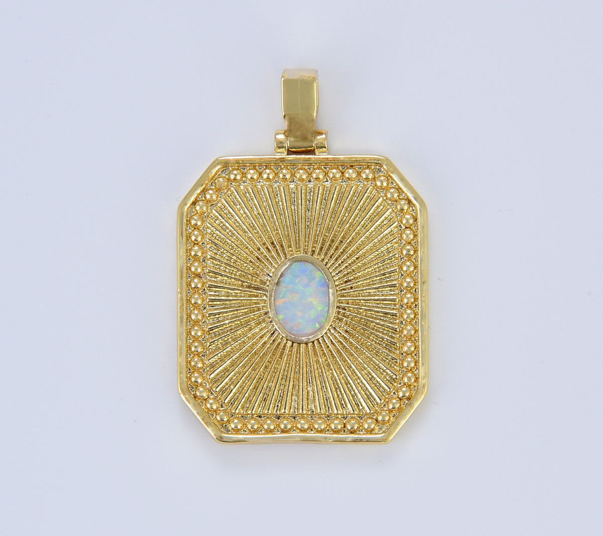 Sunburst Octagon Gold Tag Opal Gold Rectangle Radiance Size 30x21mm Pendant Square Charm, CP1639