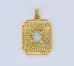 Sunburst Octagon Gold Tag Opal Gold Rectangle Radiance Size 30x21mm Pendant Square Charm, CP1639