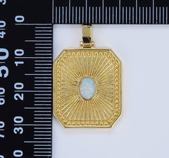 Sunburst Octagon Gold Tag Opal Gold Rectangle Radiance Size 30x21mm Pendant Square Charm, CP1639