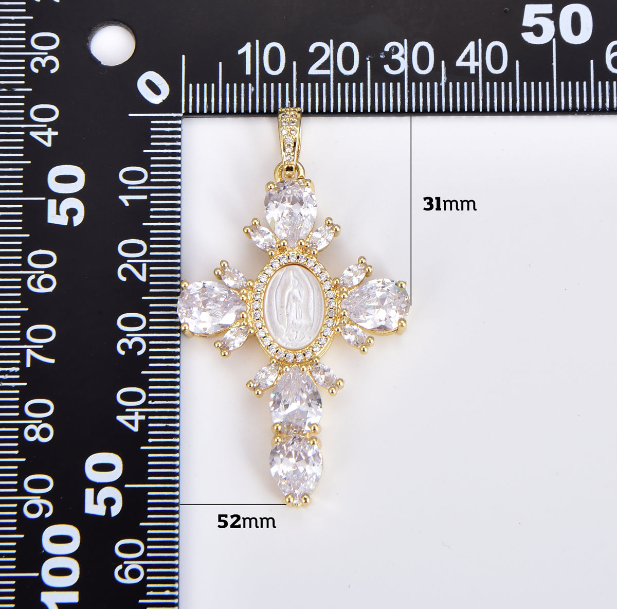 Cubic Cross Pendant with Virgin Mary, Cross Charm, Religious Cross Pendant, Cubic Zirconia Catholic Christian Cross for Baptism Gift, CP1640