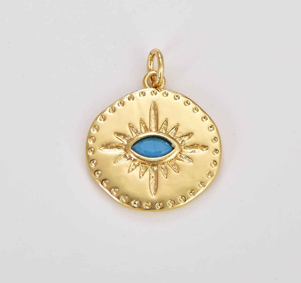 Gold Evil Eye Charm Necklace Blue Eye for Amulet Jewelry, Dainty Evil Eye Charm, Gold Filled Medallion with Cubic Pendant, 22x18mm, CP1641