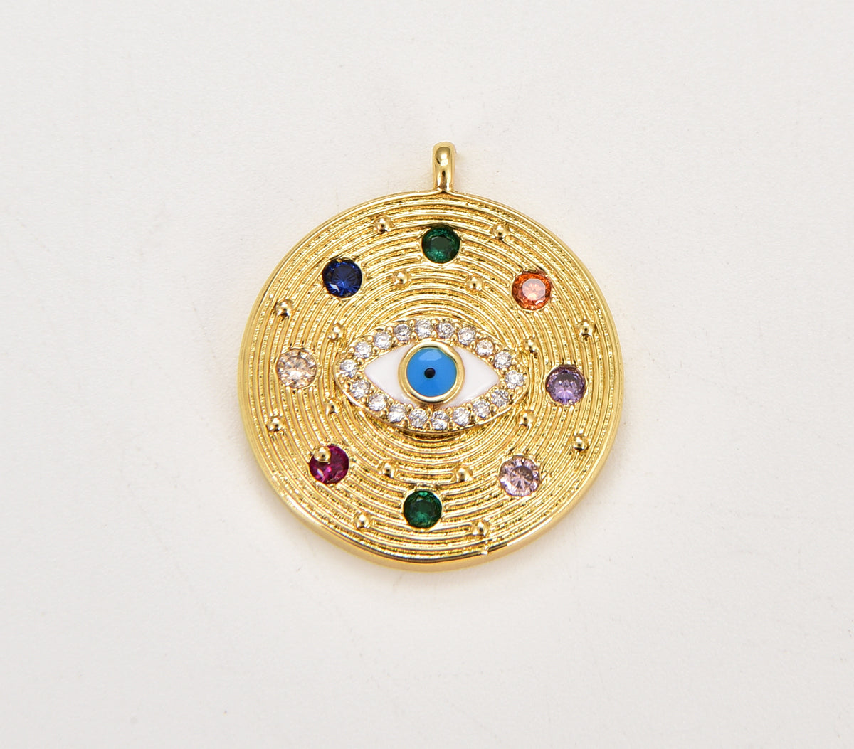 Evil Eye Pendant Charm, Gold Filled Micro Pave CZ Enamel Eye of Ra Micro Pave CZ Pendant Charm for Amulet Protection Jewelry, CP1642