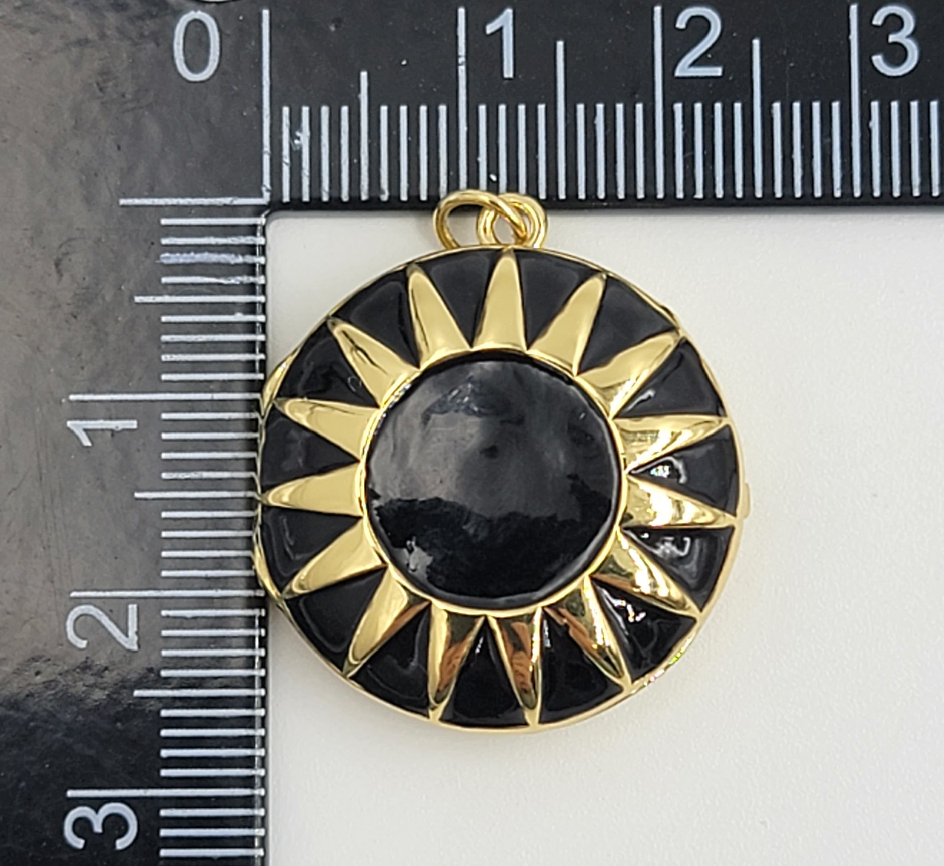 Enamel Sunburst Locket Pendant, Dainty Gold Filled Photo Locket Charm, Vintage Style Locket Necklace for Jewelry Making, 27x24mm, CP1645