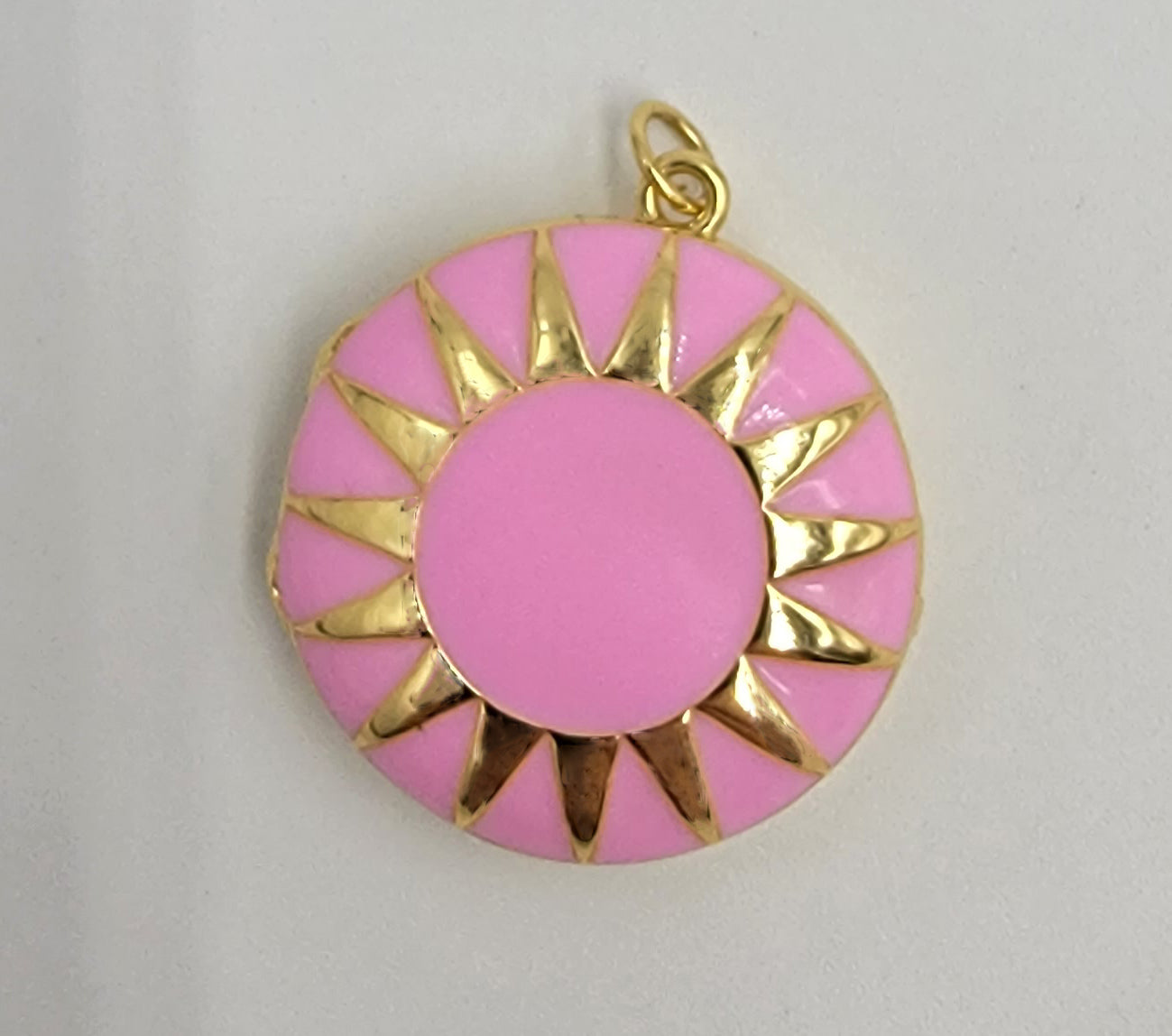 Enamel Sunburst Locket Pendant, Dainty Gold Filled Photo Locket Charm, Vintage Style Locket Necklace for Jewelry Making, 27x24mm, CP1645