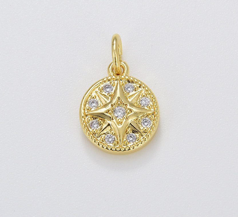 Dainty North Star Charm, Micro Pave CZ Starburst Pendant in Gold Filled, Celestial Jewelry Making Supply, 12x10mm, CP1646