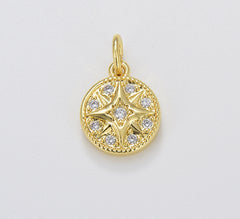 Dainty North Star Charm, Micro Pave CZ Starburst Pendant in Gold Filled, Celestial Jewelry Making Supply, 12x10mm, CP1646