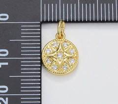 Dainty North Star Charm, Micro Pave CZ Starburst Pendant in Gold Filled, Celestial Jewelry Making Supply, 12x10mm, CP1646