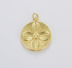 Dainty Lucky Clover Coin Charm, Gold Filled 4 Leaf Clover Charm, Lucky Clover Pendant for Necklace Bracelet Jewelry Making Supply, CP1648