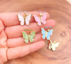 White Pink Blue Green Opal Mariposa Butterfly Charm for Necklace, Dainty Butterfly Pendant for Jewelry Making Supply in Gold Filled, CP1652