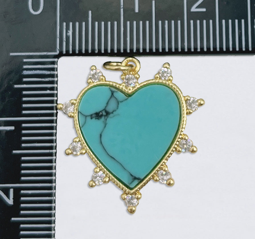 Gold Filled Pearl, Turquoise Shell Charm Pendant Beaded Heart Love Charm for Necklace Bracelet Jewelry Making, 24x23mm, CP1653