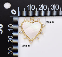 Gold Filled Pearl, Turquoise Shell Charm Pendant Beaded Heart Love Charm for Necklace Bracelet Jewelry Making, 24x23mm, CP1653