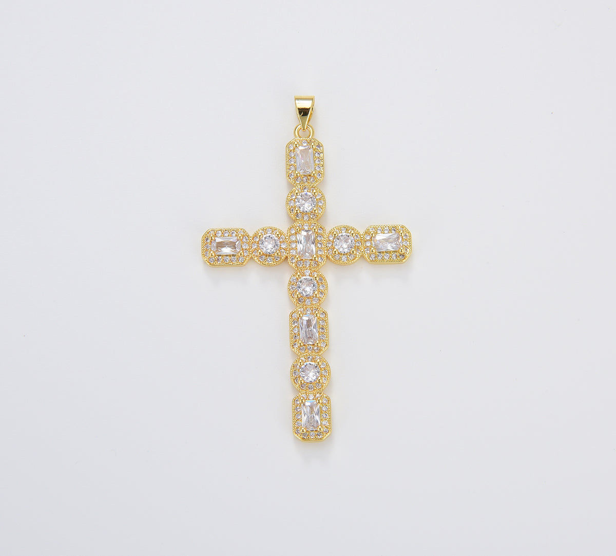 Micro Pave Cubic Cross Charm, Gold Filled Minimalist Simple Cross, DIY Religion Jewelry Making Findings, 55x35mm, CP1654