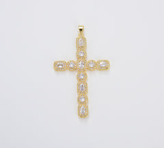 Micro Pave Cubic Cross Charm, Gold Filled Minimalist Simple Cross, DIY Religion Jewelry Making Findings, 55x35mm, CP1654