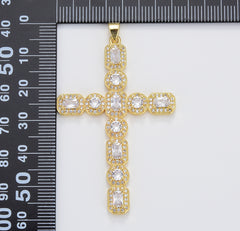 Micro Pave Cubic Cross Charm, Gold Filled Minimalist Simple Cross, DIY Religion Jewelry Making Findings, 55x35mm, CP1654