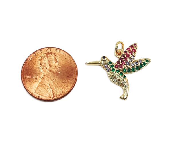 18K Gold Filled Micro Pave Hummingbird Charm, Humming Bird Pendant, Bird Charm for Necklace Earring Jewelry Making, 22x18mm, CP1656