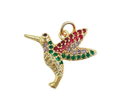 18K Gold Filled Micro Pave Hummingbird Charm, Humming Bird Pendant, Bird Charm for Necklace Earring Jewelry Making, 22x18mm, CP1656