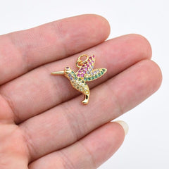 18K Gold Filled Micro Pave Hummingbird Charm, Humming Bird Pendant, Bird Charm for Necklace Earring Jewelry Making, 22x18mm, CP1656