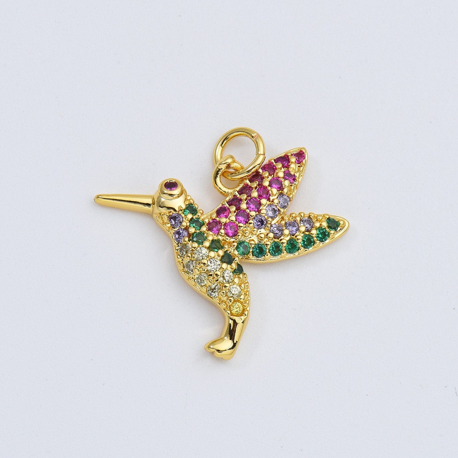 18K Gold Filled Micro Pave Hummingbird Charm, Humming Bird Pendant, Bird Charm for Necklace Earring Jewelry Making, 22x18mm, CP1656