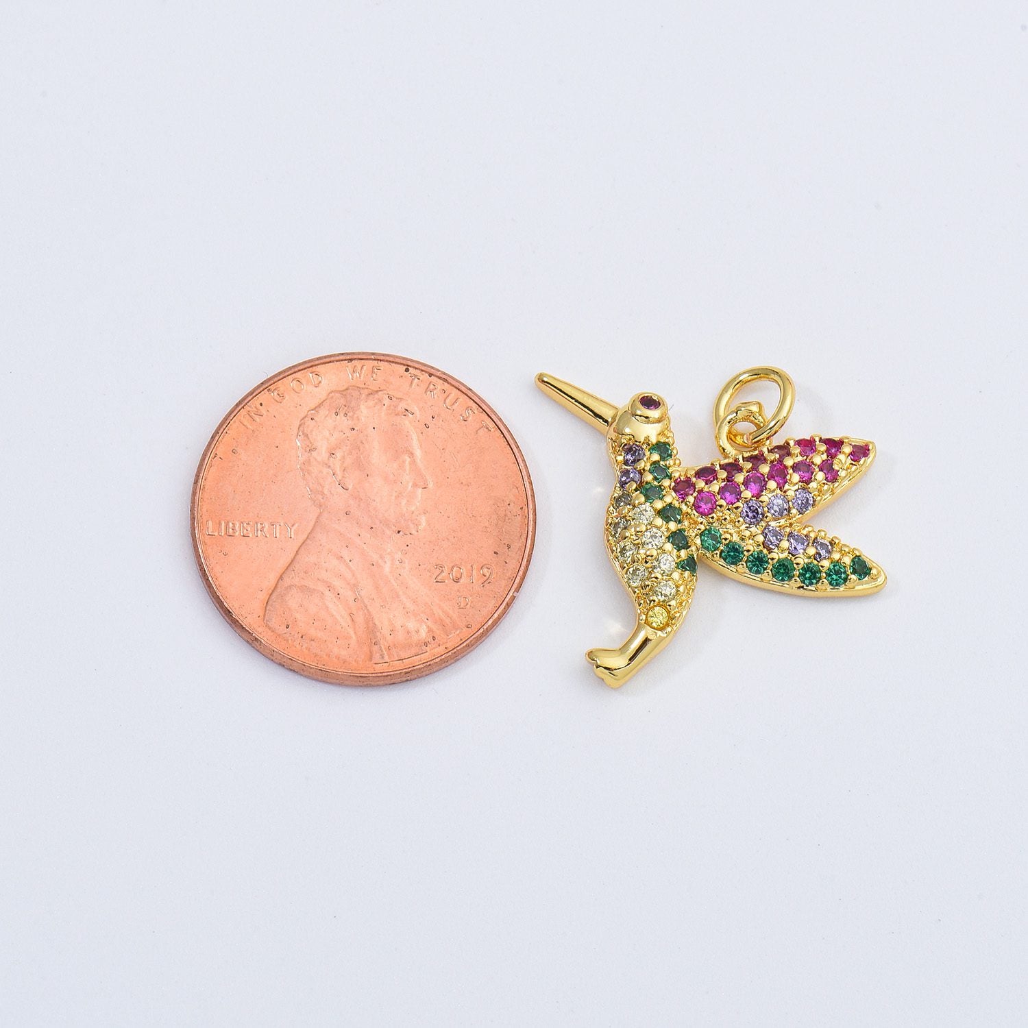 18K Gold Filled Micro Pave Hummingbird Charm, Humming Bird Pendant, Bird Charm for Necklace Earring Jewelry Making, 22x18mm, CP1656