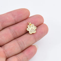 18K Gold Filled Tiny Paw Print Charm, Dainty Dog Cat Paw Charm for Bracelet Necklace Earring Component, Cat Dog Pet Lover Gift, 12x12mm, CP1661